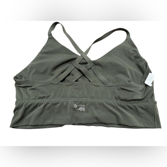 aerie OFFLINE By Real Me Strappy Back Sports Bra Olive Green Size XXL - Picture 4 of 8